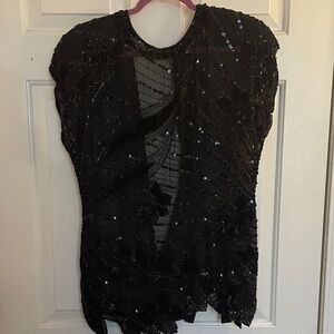 VINTAGE OLEG CASSINI BEADED SILK TOP